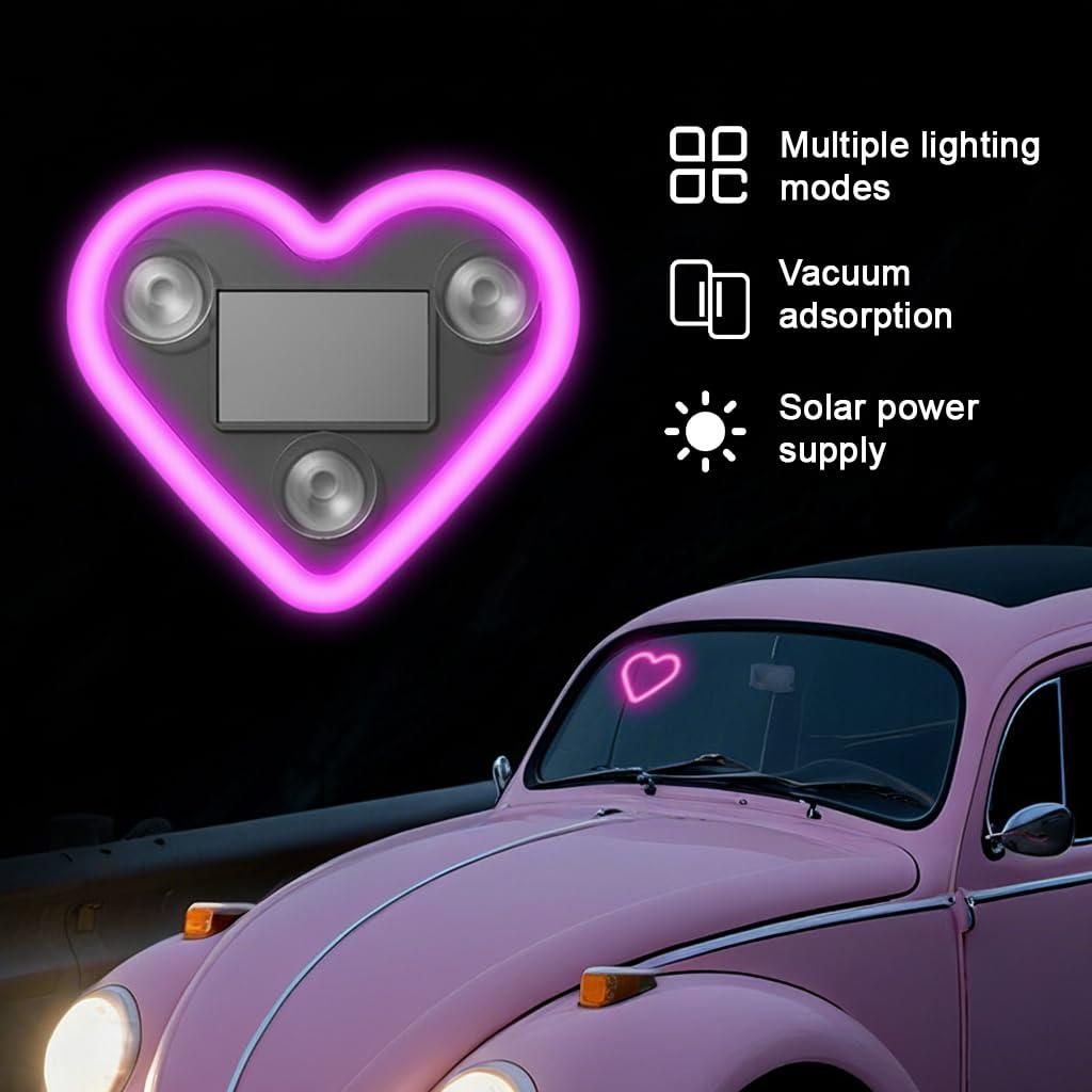 Heart Shaped Car Window Light with Suction Cups Solar Powered